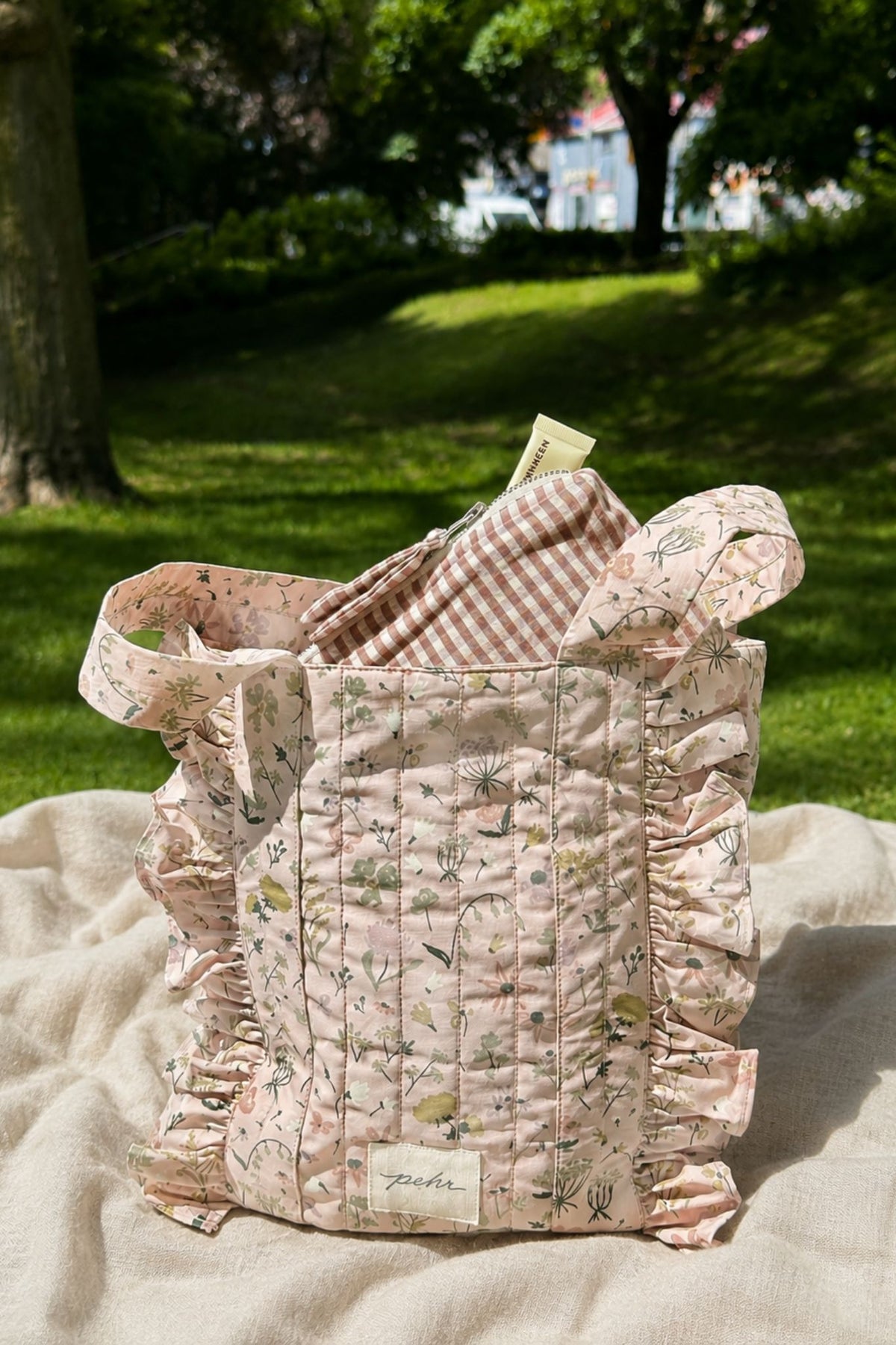 Stroller Bag- Wildflower- Side Ruffles- With Gingham Pouch
