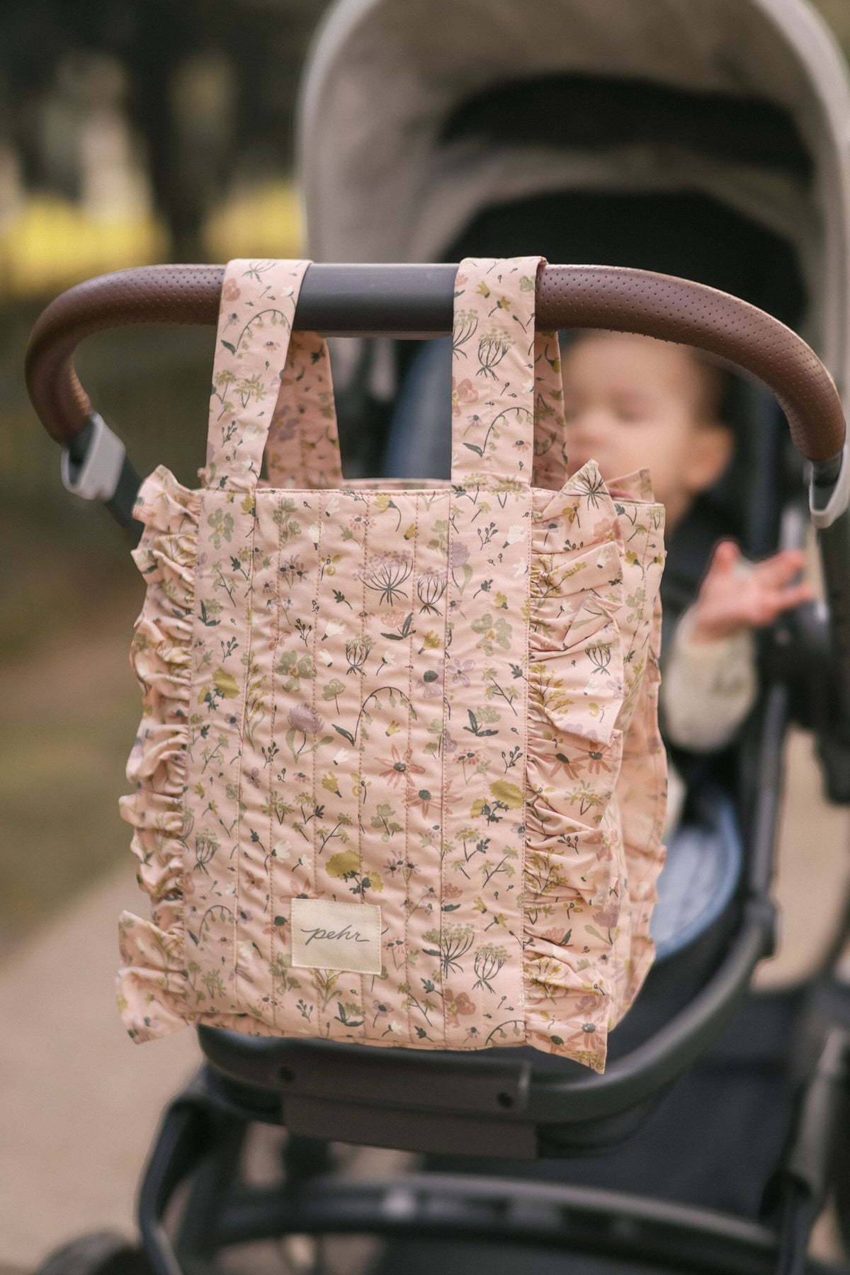 Stroller Bag- Wildfllower- Hanging By Handles On Stroller With Baby