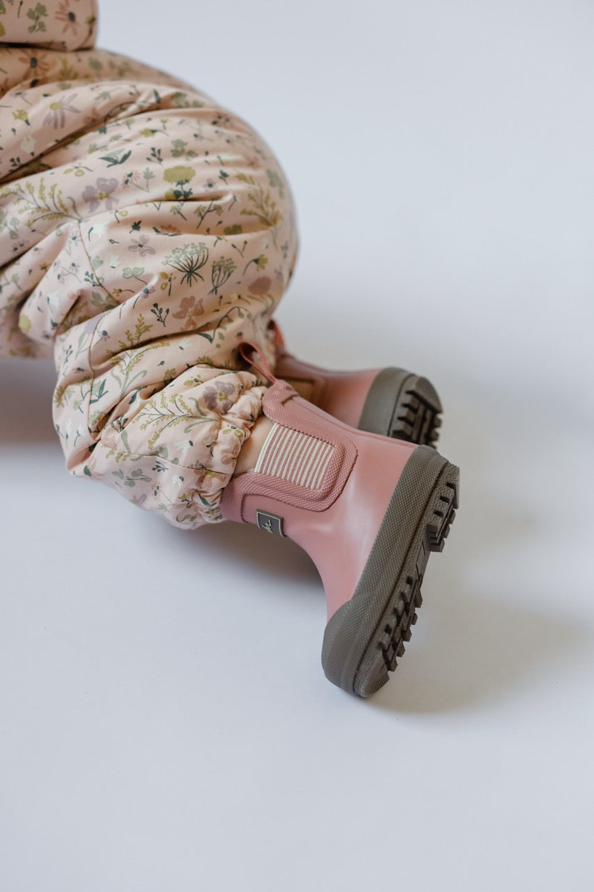 Pathfinder Boot - Wild Rose- Tucked Into Pathfinder Boot- On Toddler Crawling
