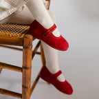 Velvet Flats - Ruby- Red- Ballet Flat Front- On Toddler