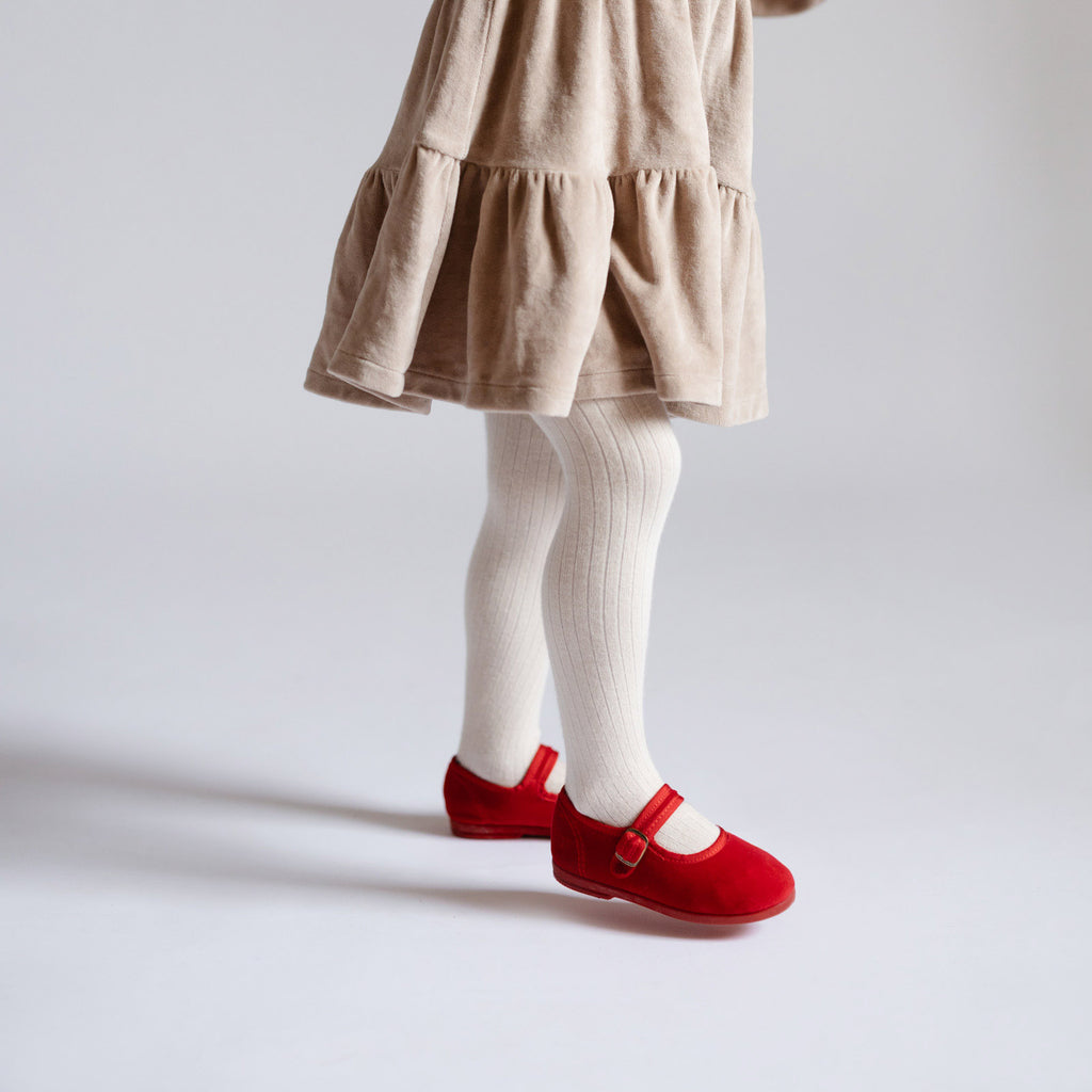 Velvet Flats - Ruby- Red- Ballet Flat Front- On Toddler
