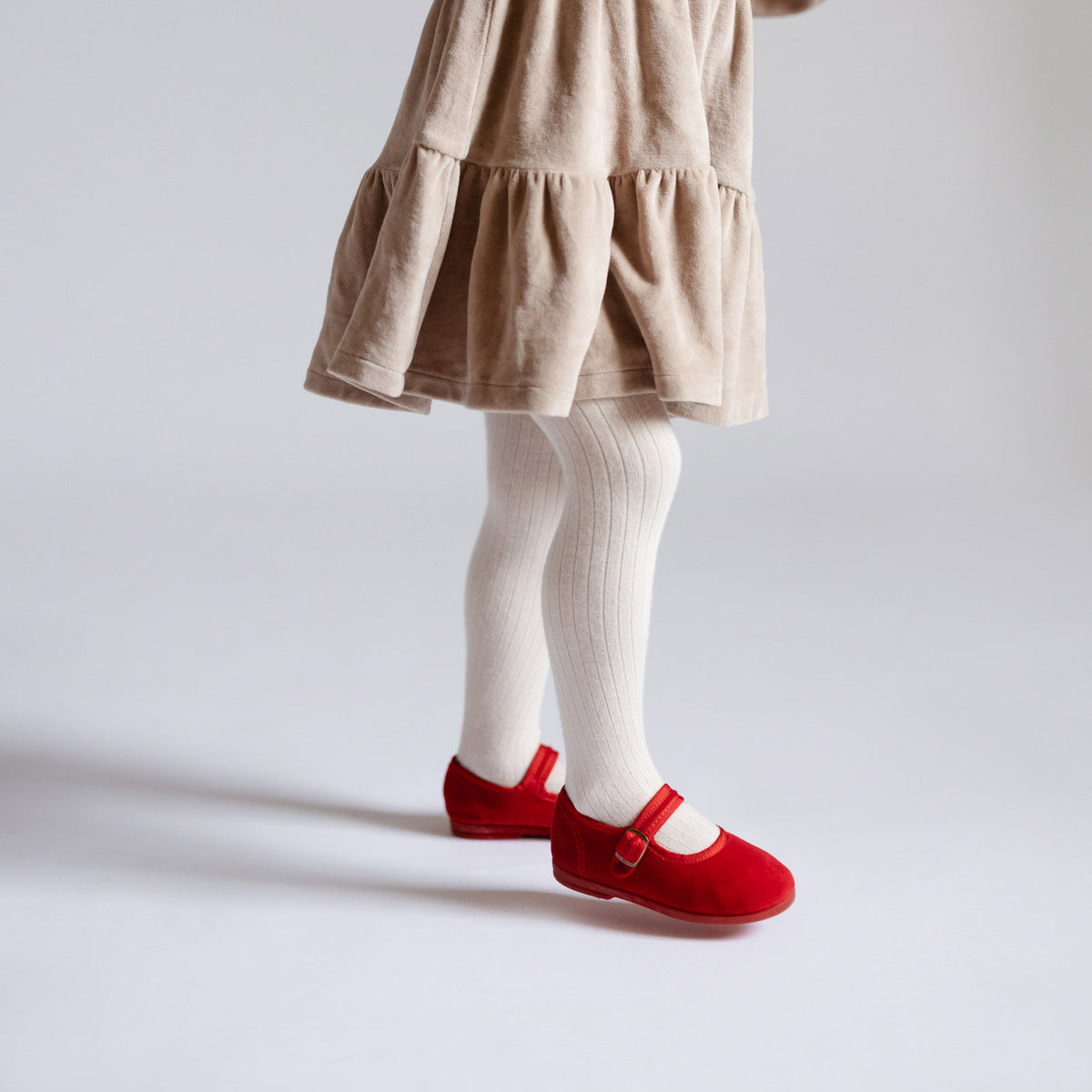 Velvet Flats - Ruby- Red- Ballet Flat Front- On Toddler