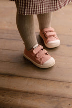 recess sneakers bloom sneaker- on toddler- up close- pull and loop straps
