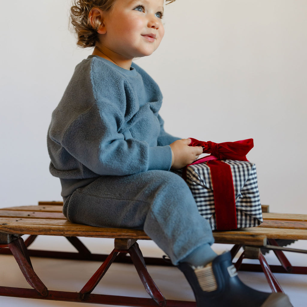Teddy Fleece Set - Slate Blue- On Toddler-Soft Matching Set