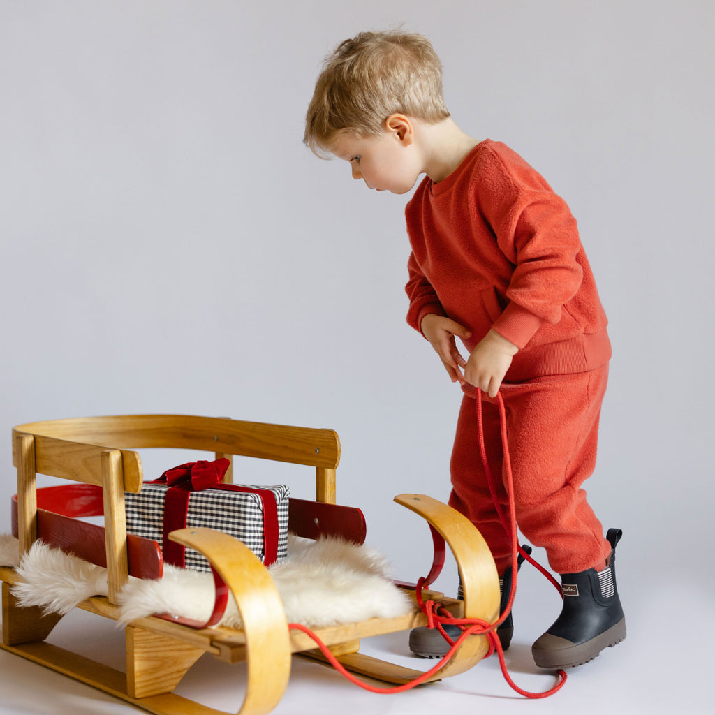 Teddy Fleece Set - Apple- On Toddler- Matching Set