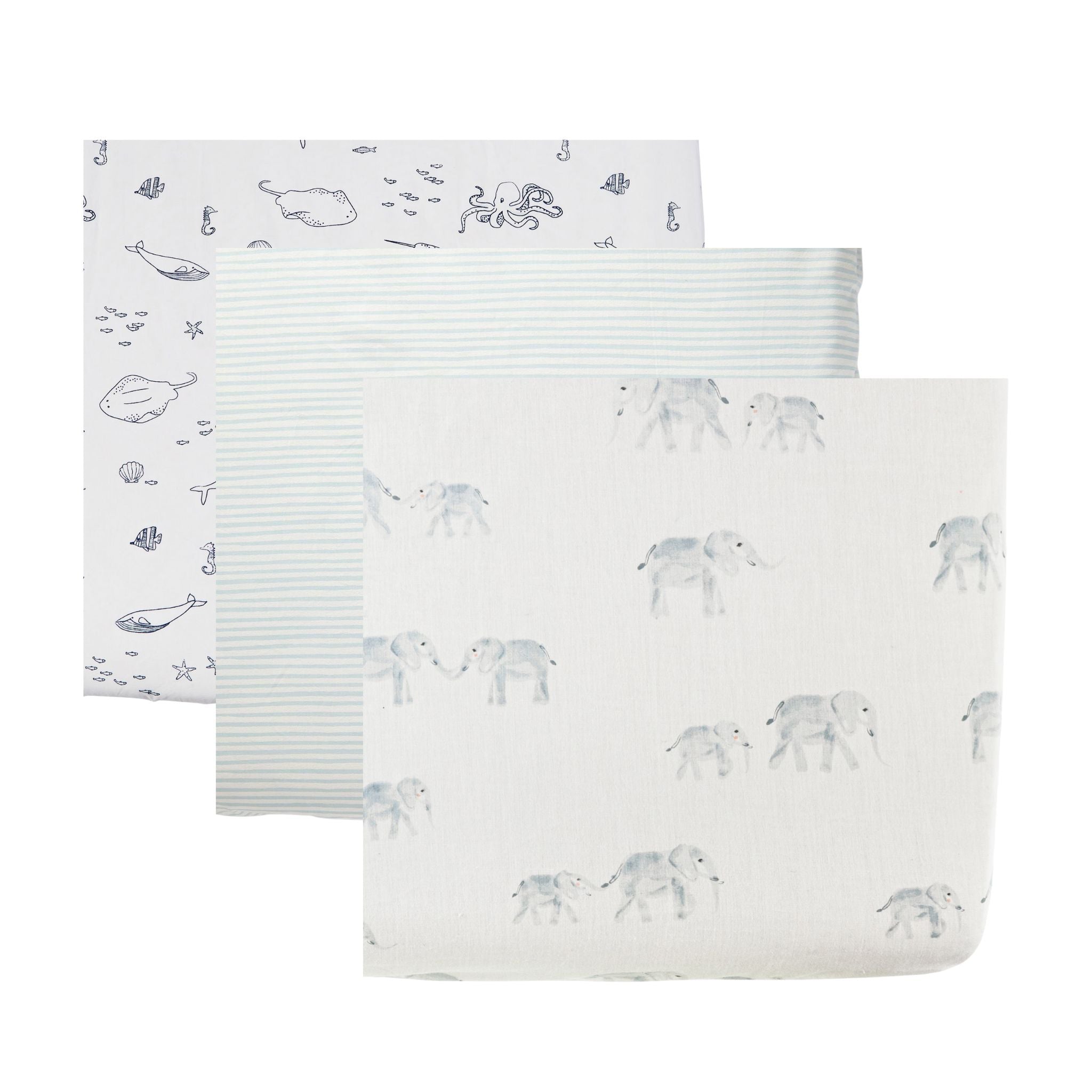 crib sheet 3 pack bundle for him in blues pattern pehr 1
