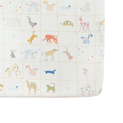 crib sheet animal shuffle in multi pattern organic cotton