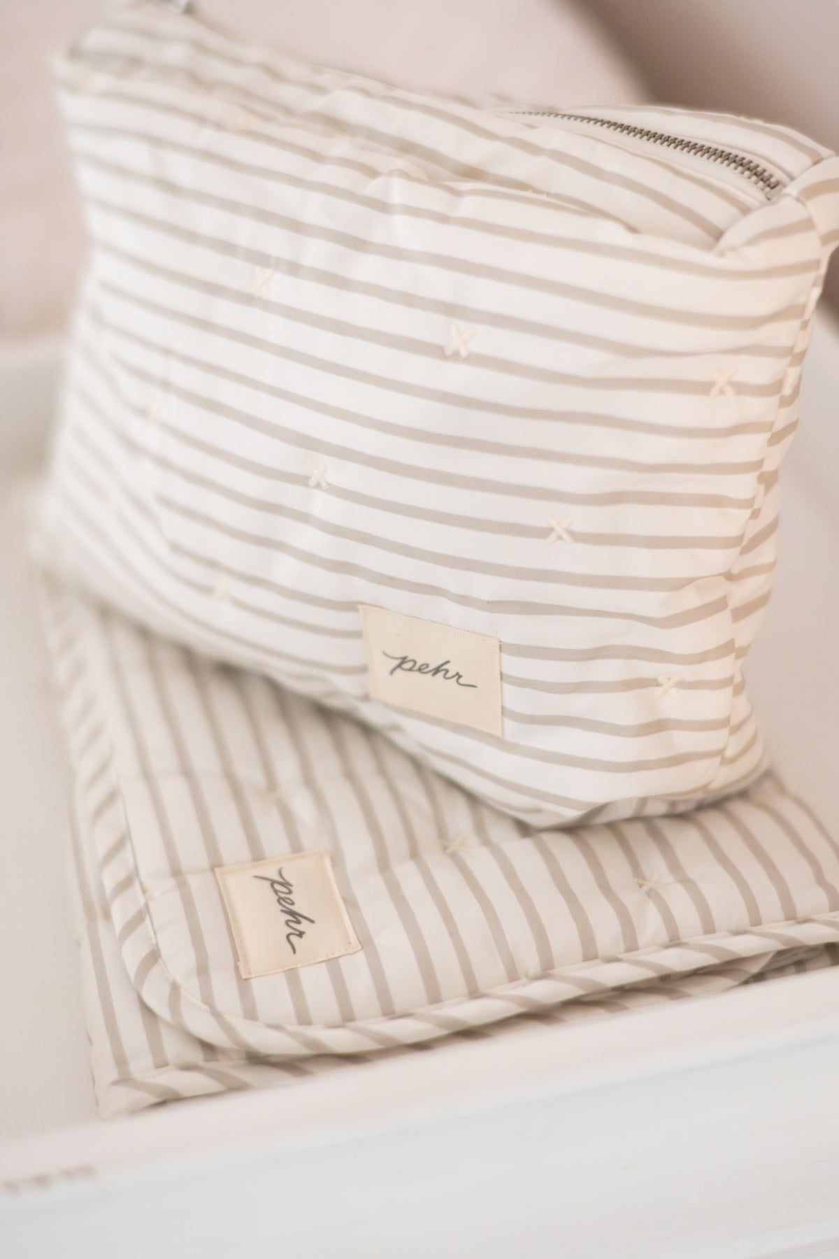 on the go pouch stripes away pebble grey pehr