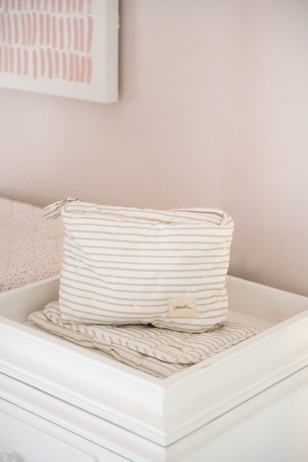 on the go pouch stripes away pebble grey pehr
