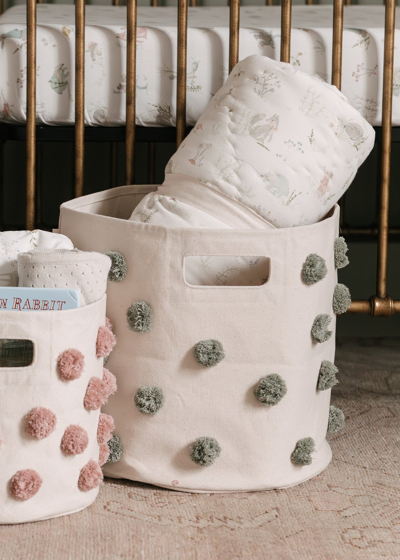 Pom Pom Basket Bin - Sage