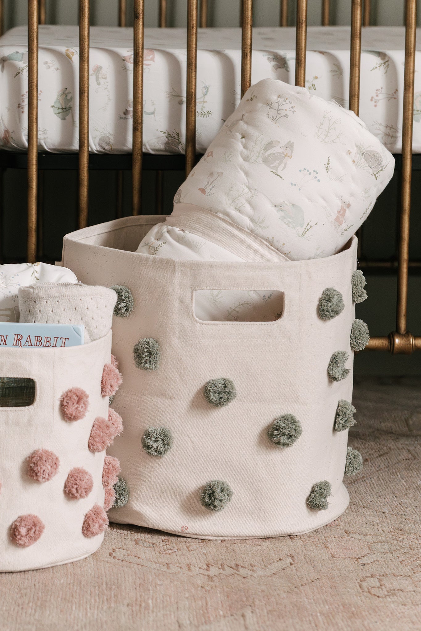 Pom Pom Basket Bin - Sage