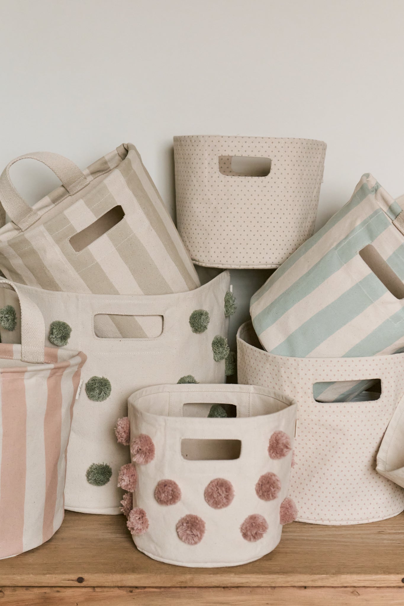 Pom Pom Basket Bin - Sage