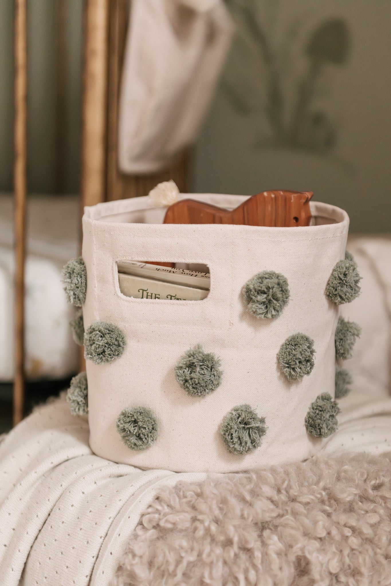 Pom Pom Basket Mini - Sage