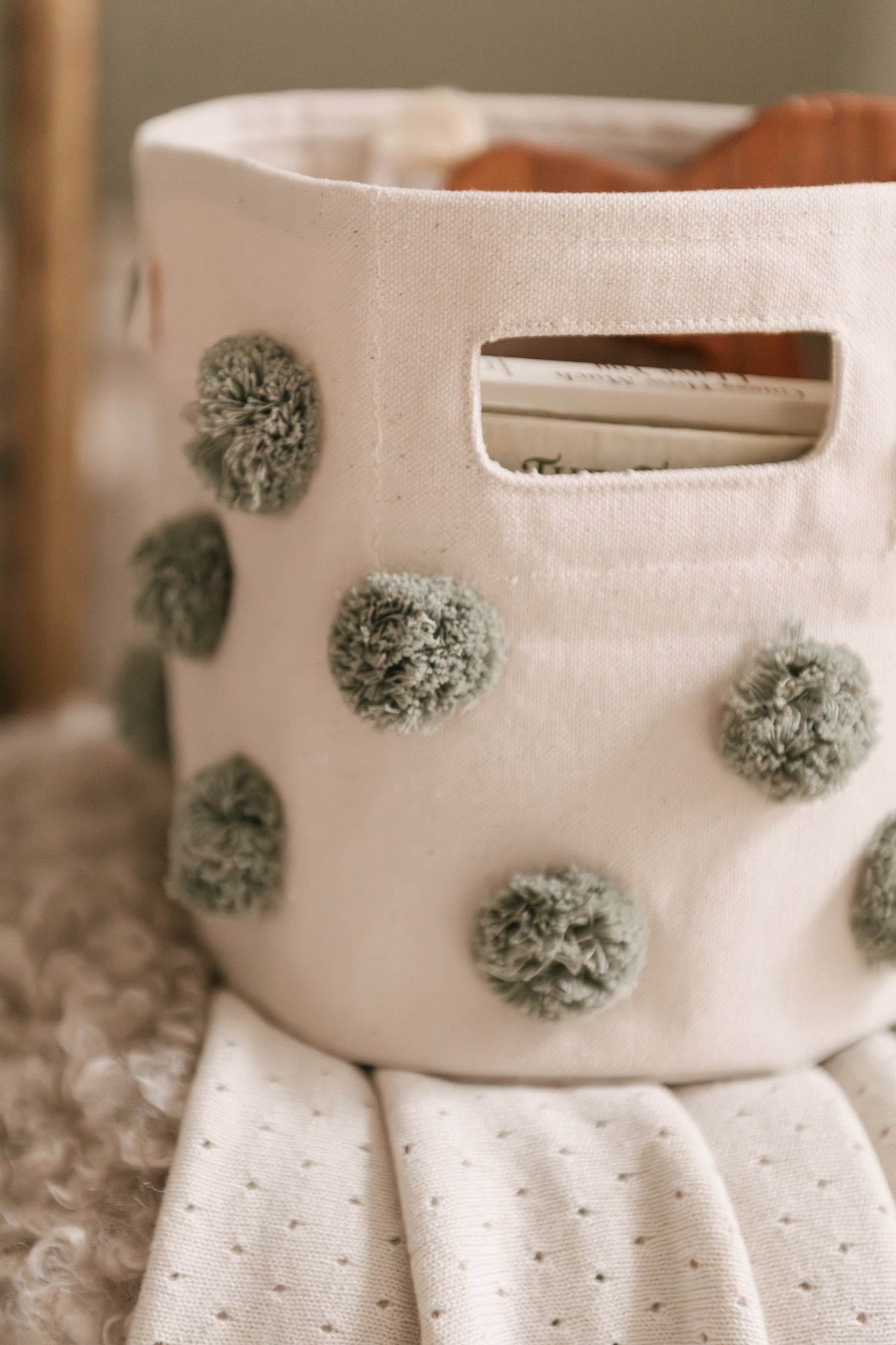 Pom Pom Basket Mini - Sage