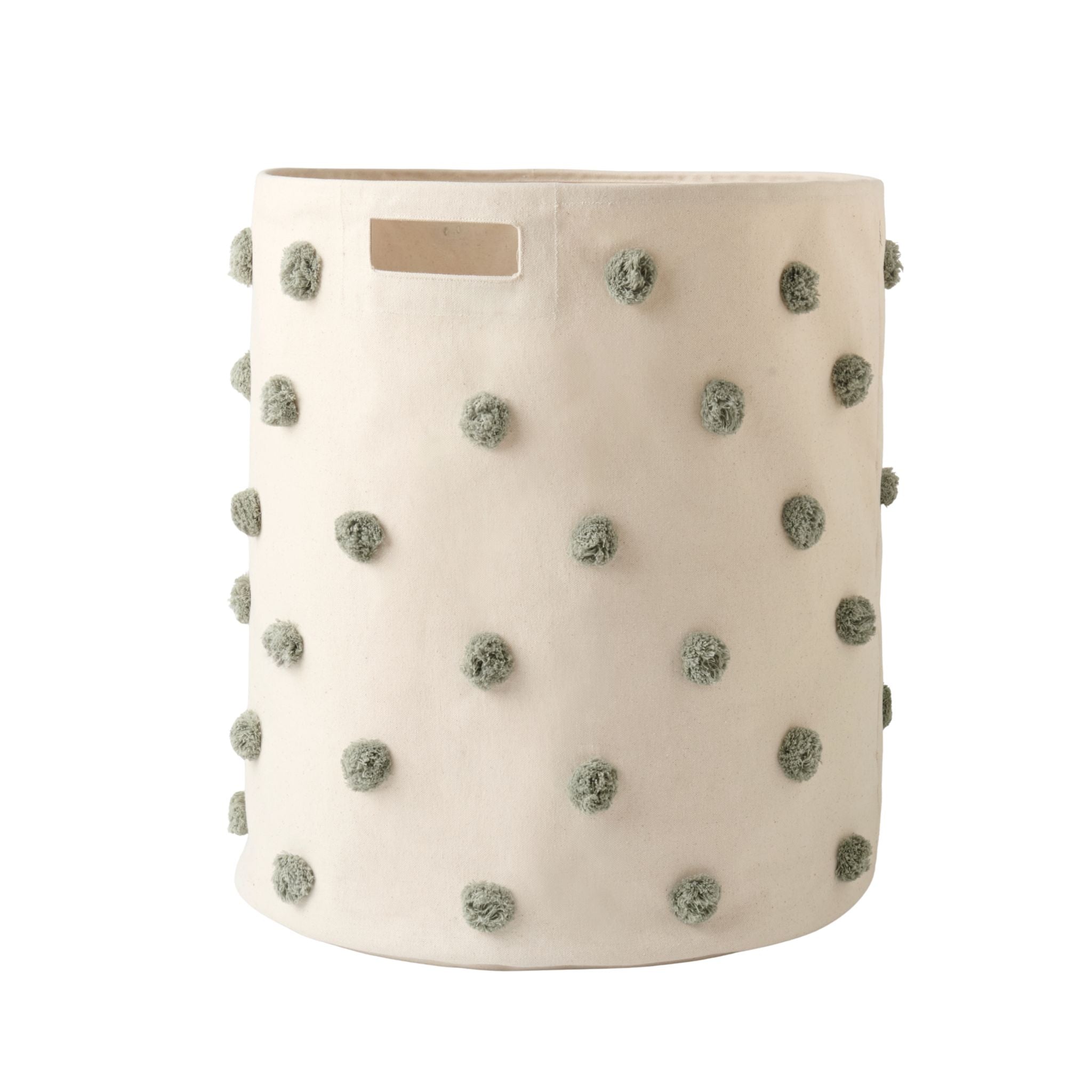 pom hamper sage in greens pattern w/ring
