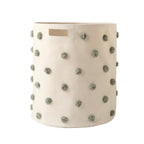 pom hamper sage in greens pattern w/ring