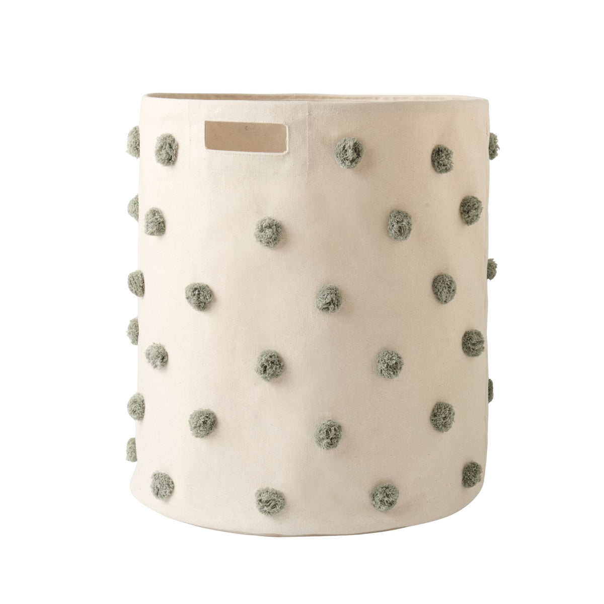 pom hamper sage in greens pattern w/ring