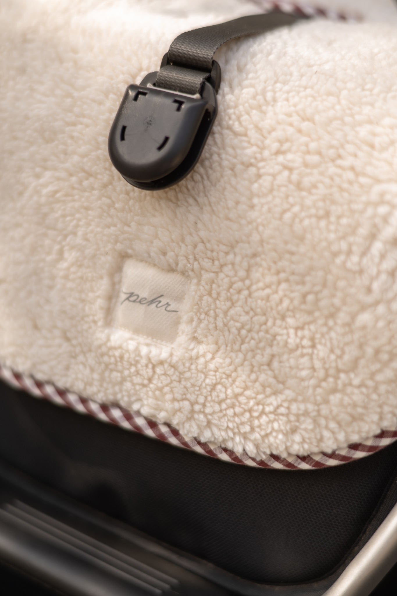 Pehr-Reversible Stroller Insert-Gingham Mulberry/Sherpa-5