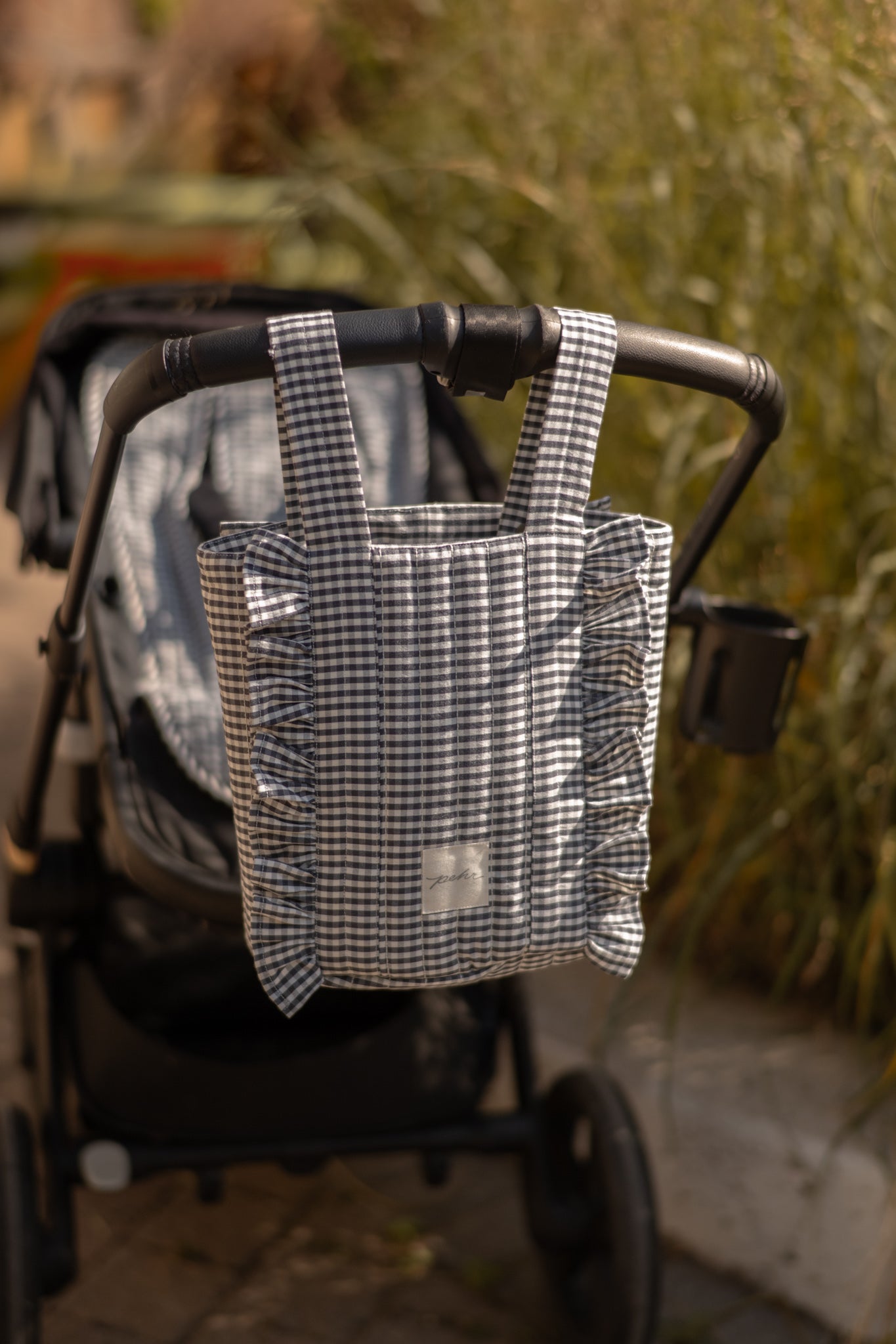 Pehr-Bucket Stroller Organizer Set-Gingham Indigo-4
