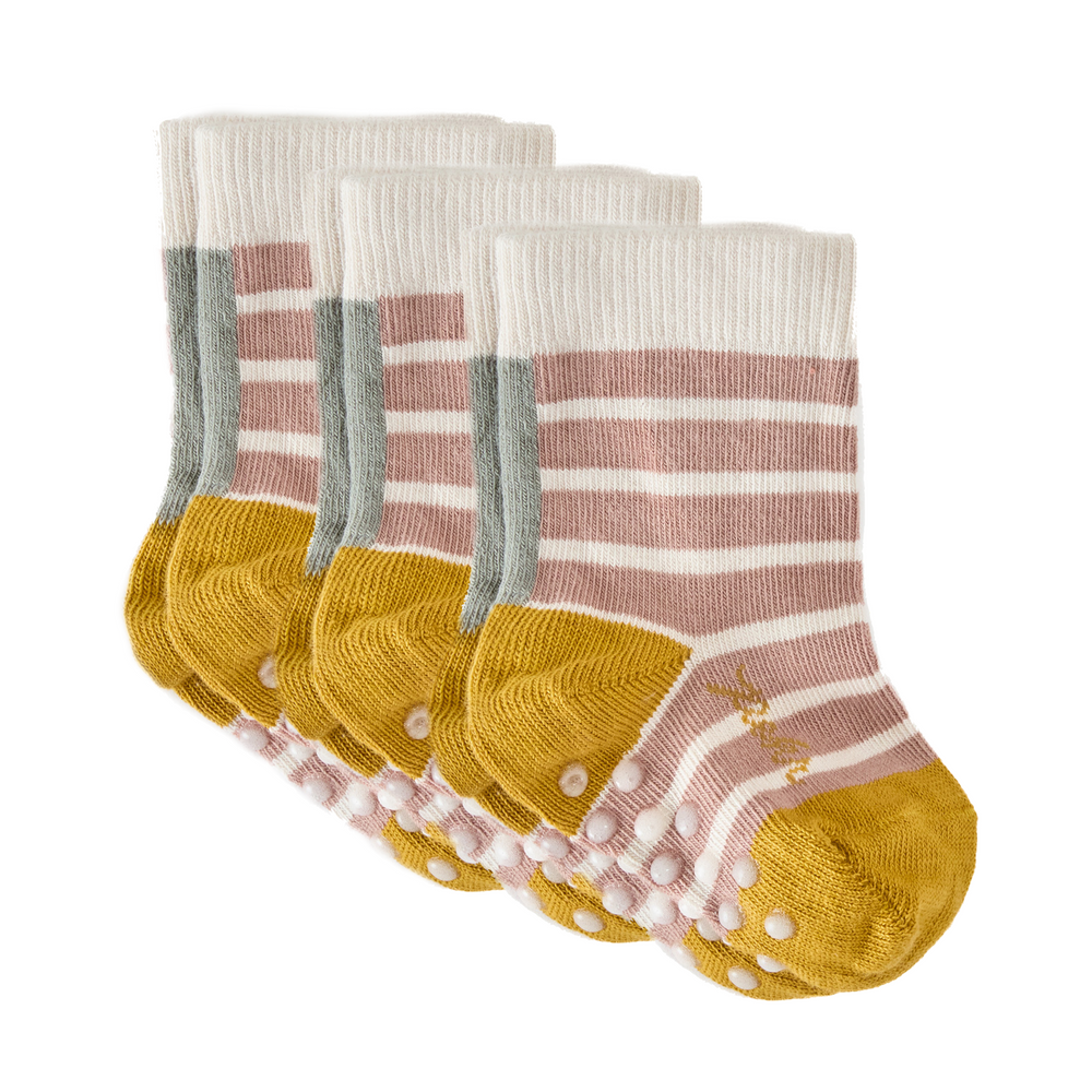 Striped Crew Socks with Grips 3 - Pack 3-Piece Set Pehr Blossom Stripe Set 0 - 6 mos. 