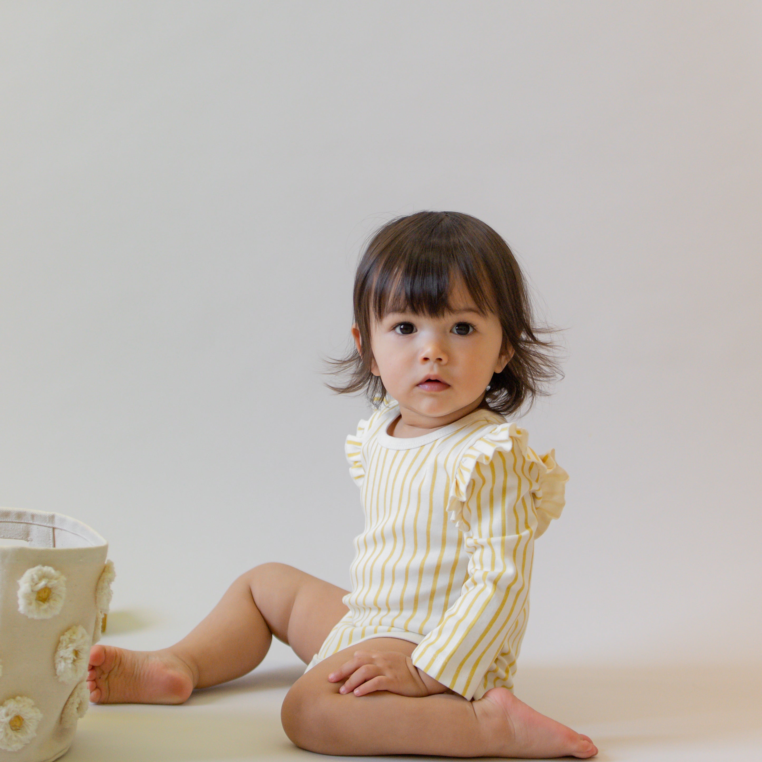 Pehr-Long Sleeve Ruffle One-Piece-Stripes Away Marigold-2