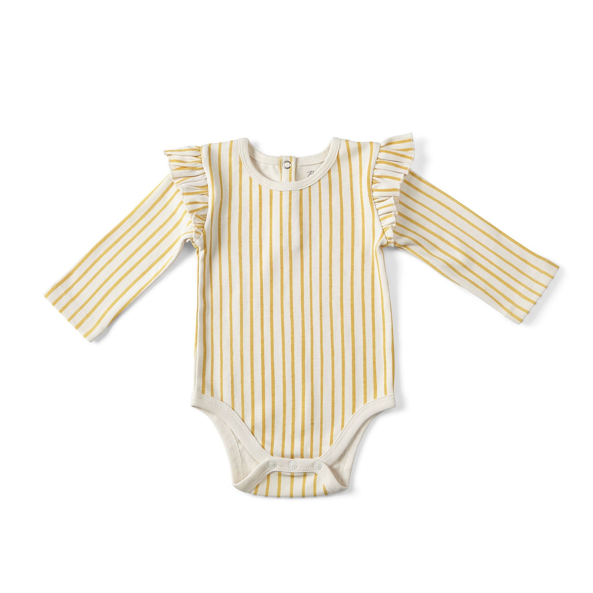 Pehr-Long Sleeve Ruffle One-Piece-Stripes Away Marigold-1